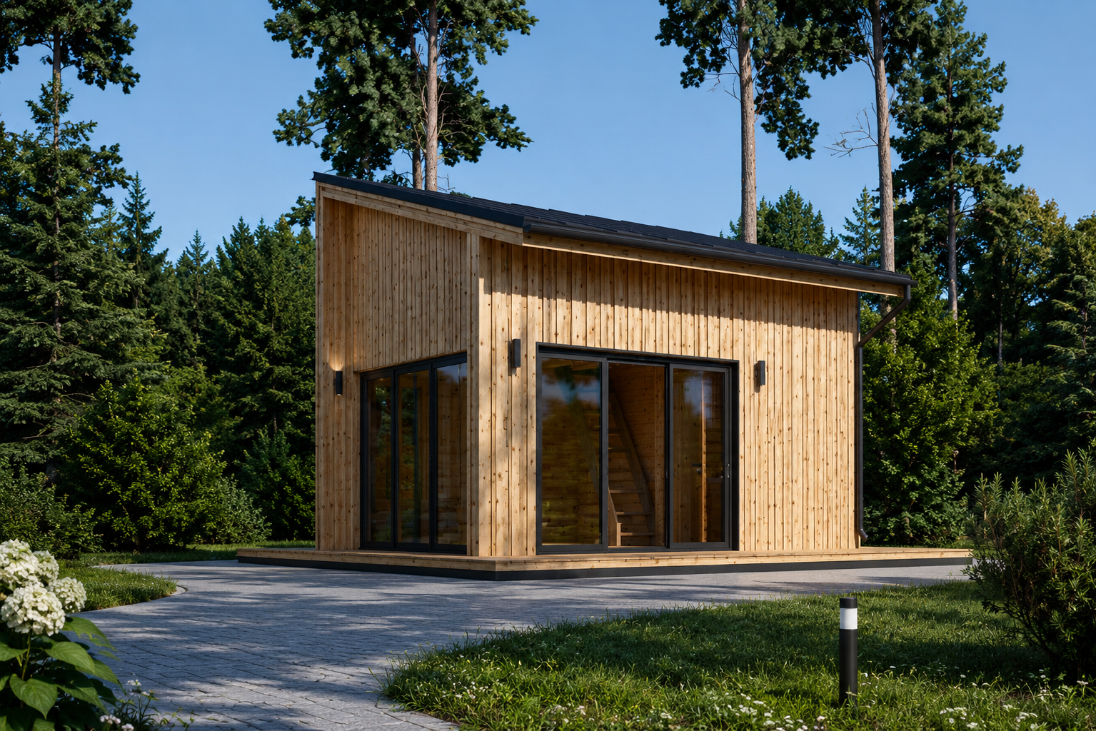 Blockbohlenhaus-SANDRA-1.png Blockbohlenhaus SANDRA (44mm + Holzverschalung), 20m² Isoliert – Bild 1