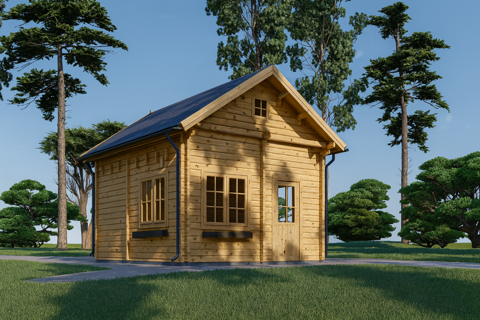 ChatGPT-Image-4.-Dez.-2025-07_44_59.png Blockbohlenhaus mit Schlafboden DORNBIRN (66 mm), 20 m² + 16 m² – Bild 1