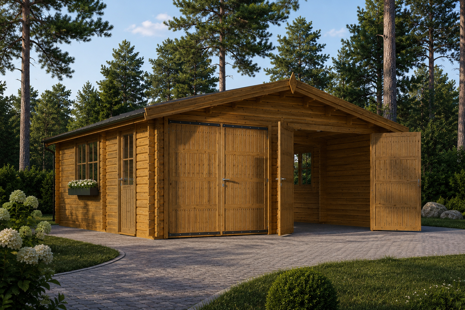 Doppelgarage-aus-Holz-44-mm-·-6-×-6-m-·-36-m²-4.png Doppelgarage aus Holz (44 mm) 6x6 m, 36 m² – Bild 1