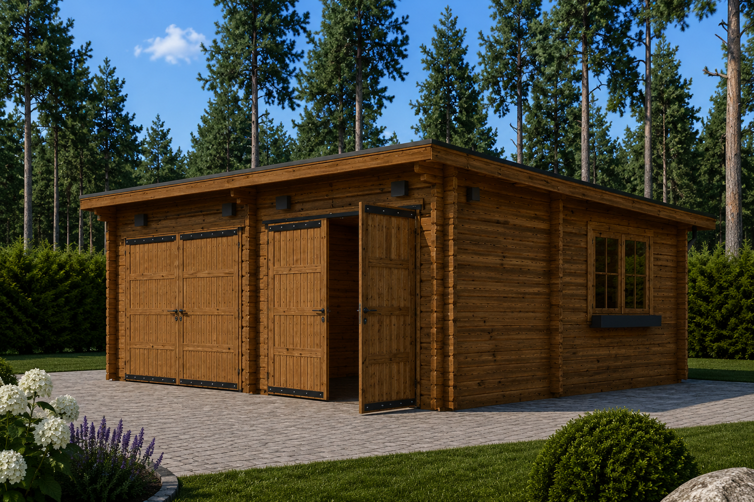 Doppelgarage-aus-Holz-mit-Pultdach-44mm-6x6m-36m²-4.png Doppelgarage aus Holz mit Pultdach (44 mm), 6x5 m, 30 m² – Bild 1