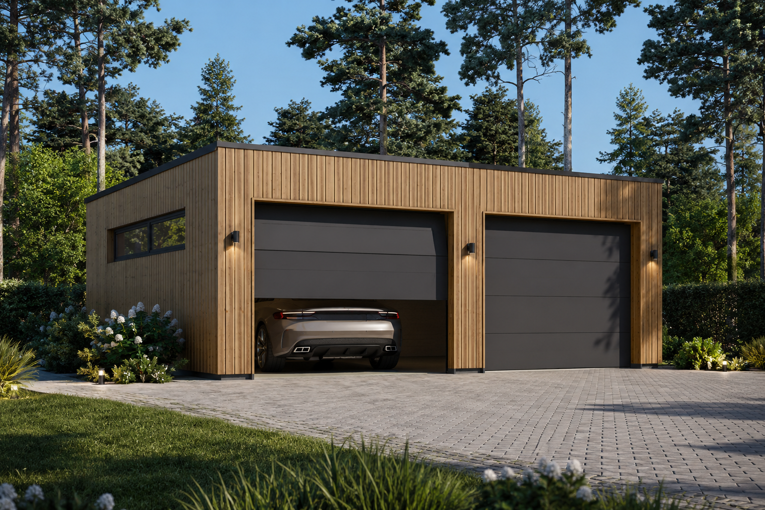 Doppelgarage-mit-Flachdach-34mm-Holzverschalung-6x6m.png Doppelgarage mit Flachdach (34mm + Holzverschalung), 6x6m, 36m² – Bild 1