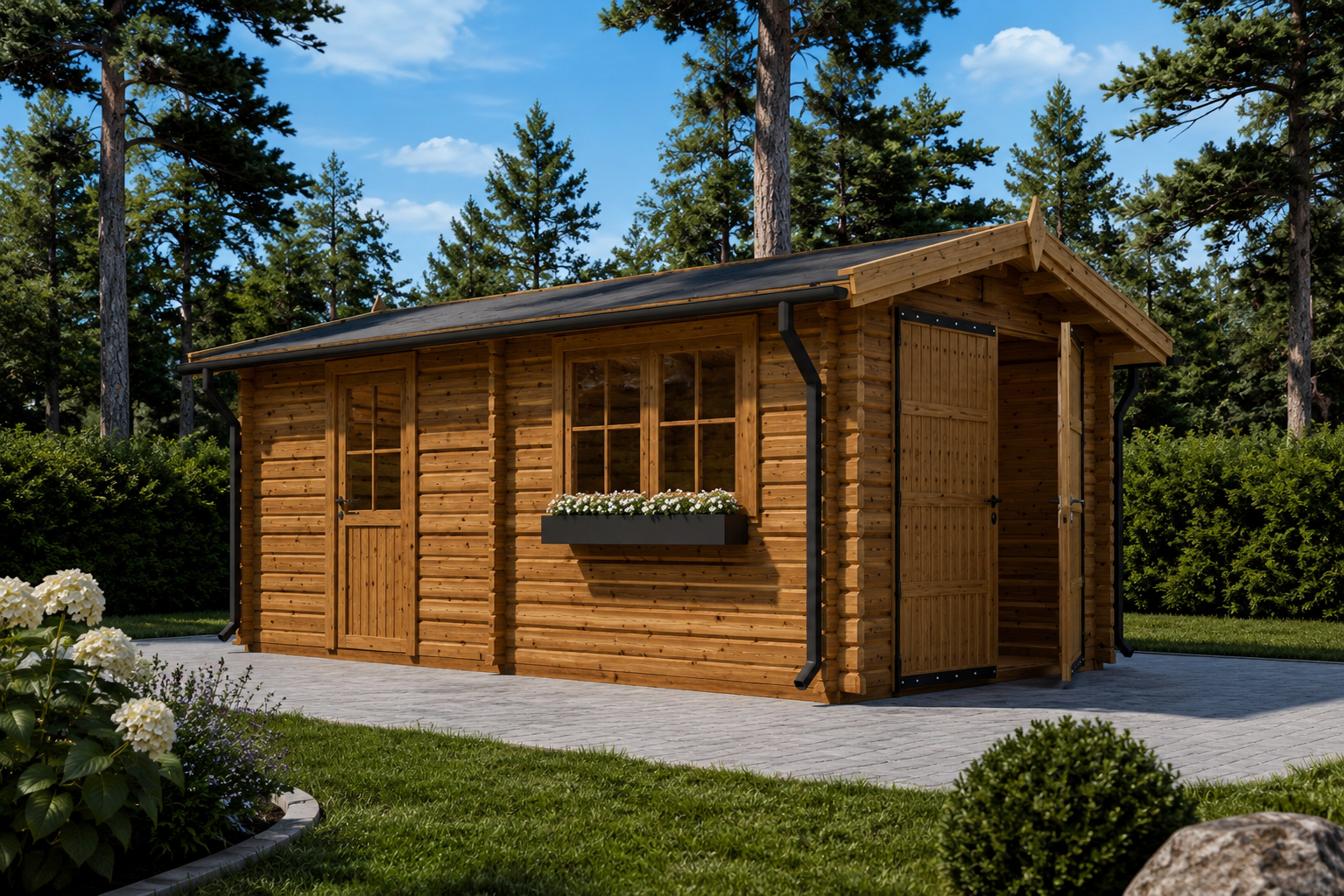 Einzelgarage-aus-Holz-2.png Einzelgarage aus Holz (44 mm), 3.2x5.2m, 16 m² – Bild 1