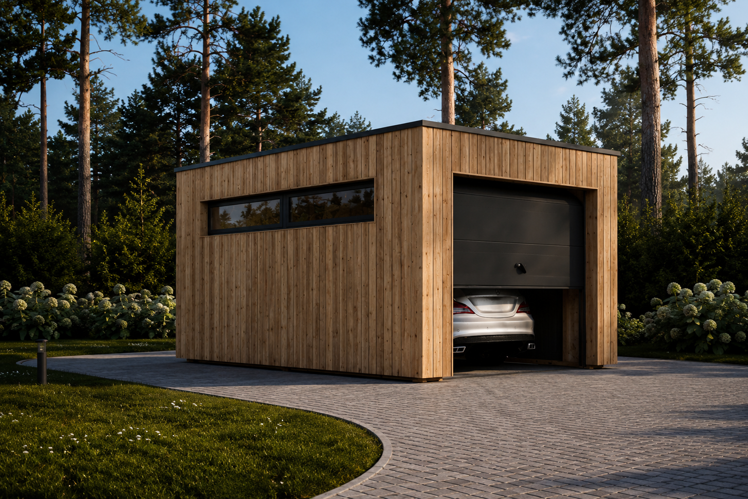 Einzelgarage-mit-Flachdach-32-×-52-m-·-166-m²-1.png Holzgarage mit Flachdach(34mm + Holzverschalung), 3,2x5,2m, 16,6m² – Bild 1