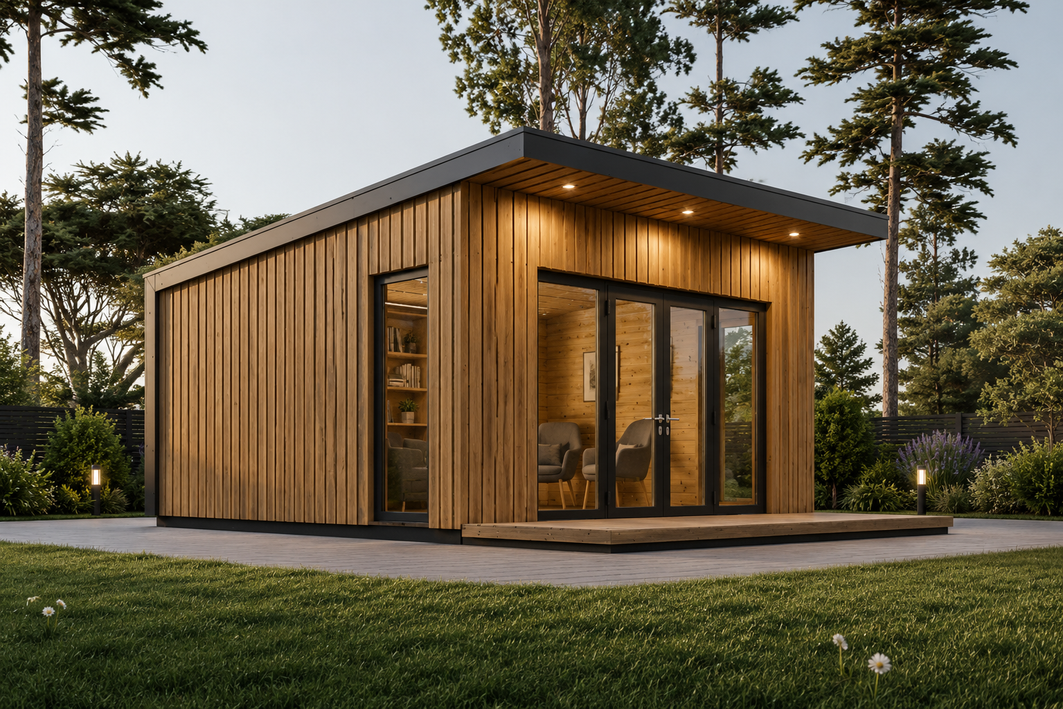 Gartenhaus-Emil-5x5-1.png Gartenhaus EMIL (34 mm + Holzverschalung, Isoliert), 5×5 m – 25 m² – Bild 1