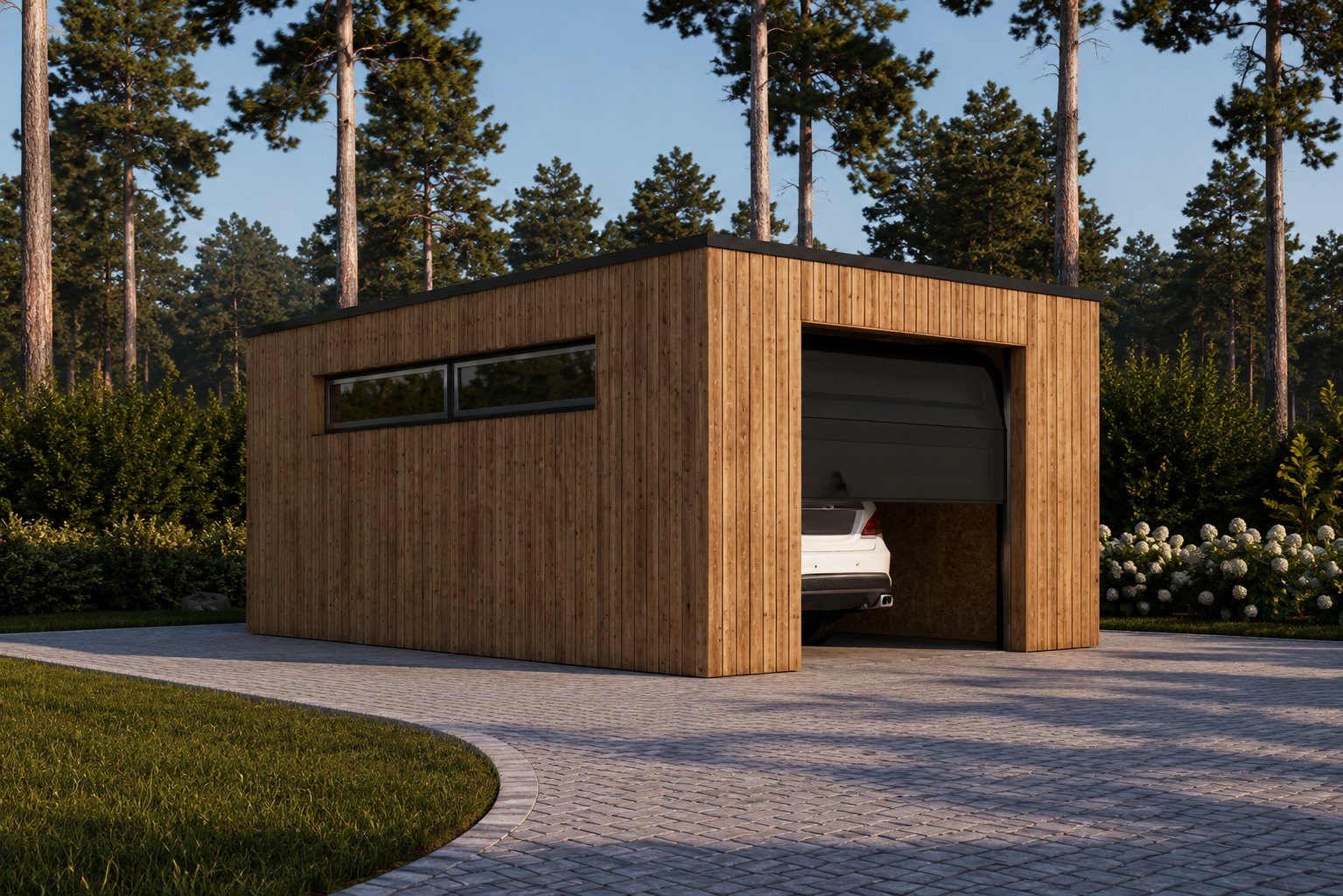 Holzgarage-mit-Flachdach-mit-34mm-Holzverschalung-4x6m-24m²-1.png Holzgarage mit Flachdach mit 34mm + Holzverschalung, 4x6m, 24m² – Bild 1