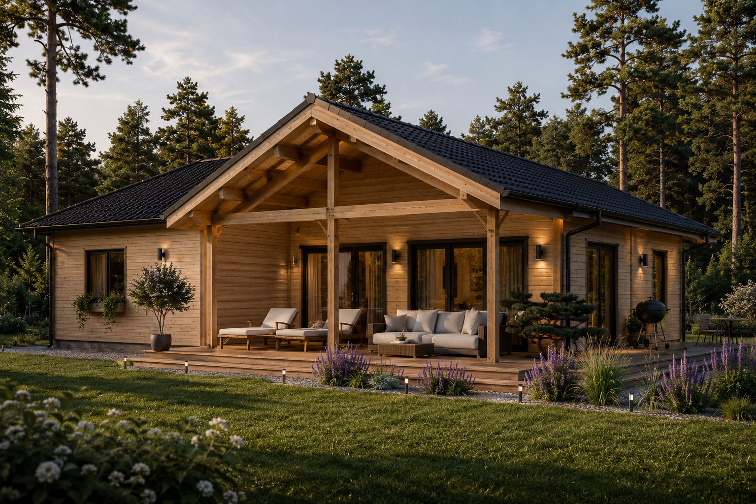 Wohnhaus_Aurora.png Bungalow Aurora Isoliert 66mm + Holzverschalung),63 m² – Bild 1