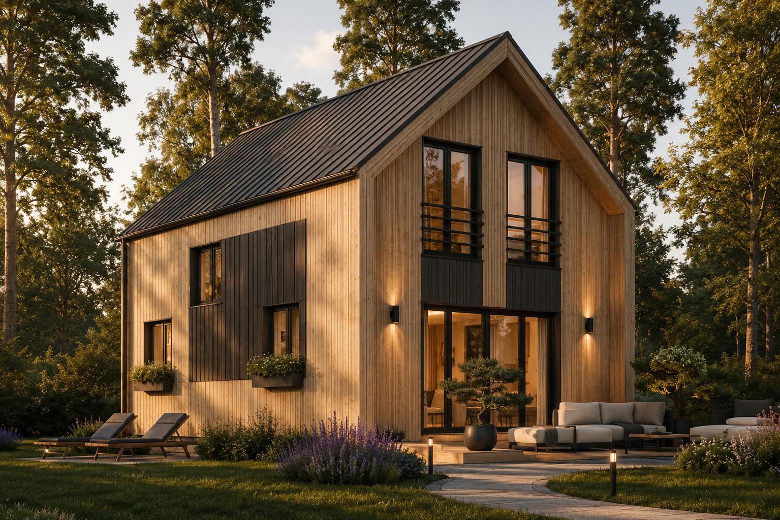 Wohnhaus_Austria.png Holzhaus AUSTRIA ( 66mm + Holzverschalung, Isoliert), 81m² – Bild 1