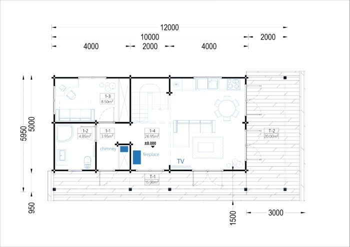 Blockbohlenhaus ANIKA (66 mm) 139 m² mit Terrasse