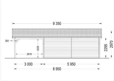 Doppelgarage aus Holz (44 mm) 6x6 m mit Carport 3x6 m, 54 m²
