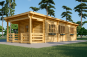 Blockbohlenhaus HANNES (44+44 mm Isoliert) · 42 m² + 10 m² Terrasse · Pultdach