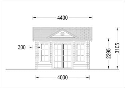 Premium Gartenhaus aus Holz CLOCKHOUSE (44 mm), 4x3 m, 12 m²