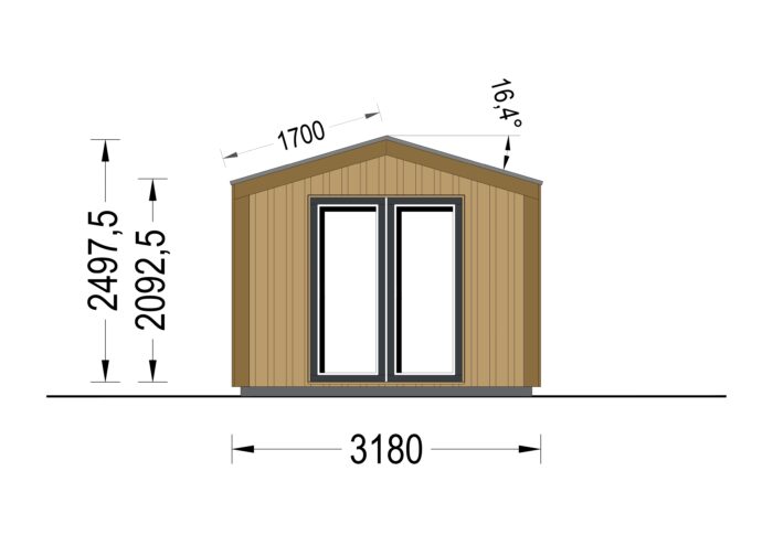Gartenhaus EMMY (34 mm + Holzverschalung), 5x3 m, 15 m²