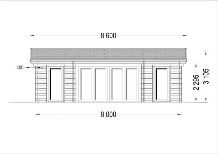Blockbohlenhaus MILA (44 mm), 56 m²