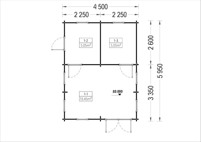 Blockbohlenhaus mit Schlafboden SCOOT (44 mm), 27 m²