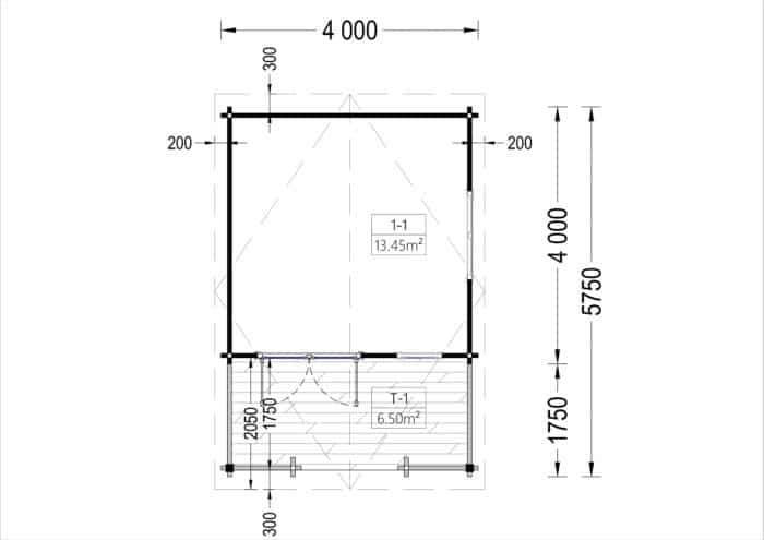 Gartenhaus SABINE inkl. Fußboden (66mm), 4x5.75 m, 16m² + 7m² Terrasse