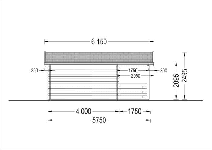 Gartenhaus SABINE inkl. Fußboden (66mm), 4x5.75 m, 16m² + 7m² Terrasse