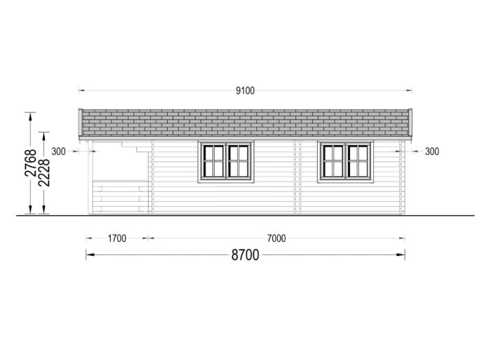 Blockbohlenhaus mit Terrasse ANTON, 5x9 m, 35 m² + 8m²