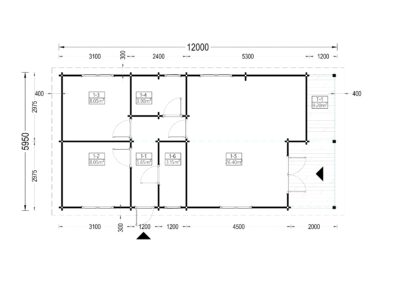 Blockbohlenhaus LINCOLN (66 mm), 6x12 m, 72 m²