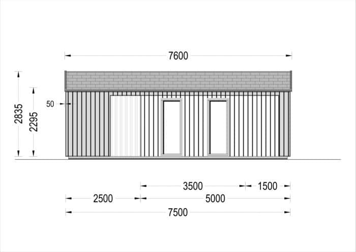 Blockbohlenhaus ANITA (44mm + Holzverschalung), 37m²