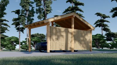 Carport aus Holz mit L-förmiger Wand LISA, 3.2x6 m – Bild 4