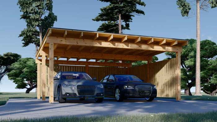Carport Luna Duo für 2 Autos mit L-förmiger Wand F, 6x6 m