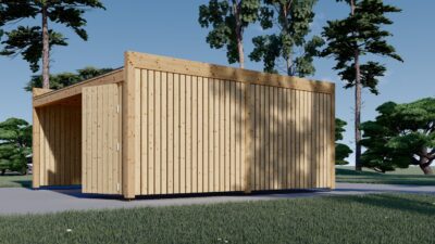Carport aus Holz für 1 Auto mit Schuppen und Seitenwand LUNA F PLUS, 4.9x5.6 m – Bild 2