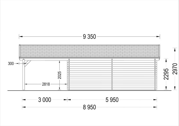 Doppelgarage aus Holz (44 mm) 6x6 m mit Carport 3x6 m, 54 m²
