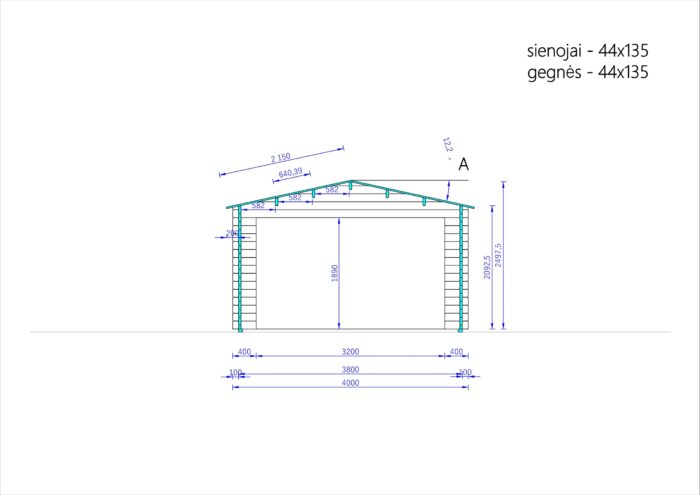 Holzgarage CLASSIC (44 mm), 4x7.5 m, 30 m²