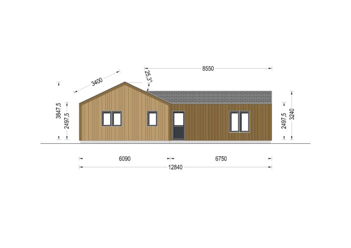 Wohnhaus VALENTIN (44 mm + Holzverschalung Isoliert), 80 m²