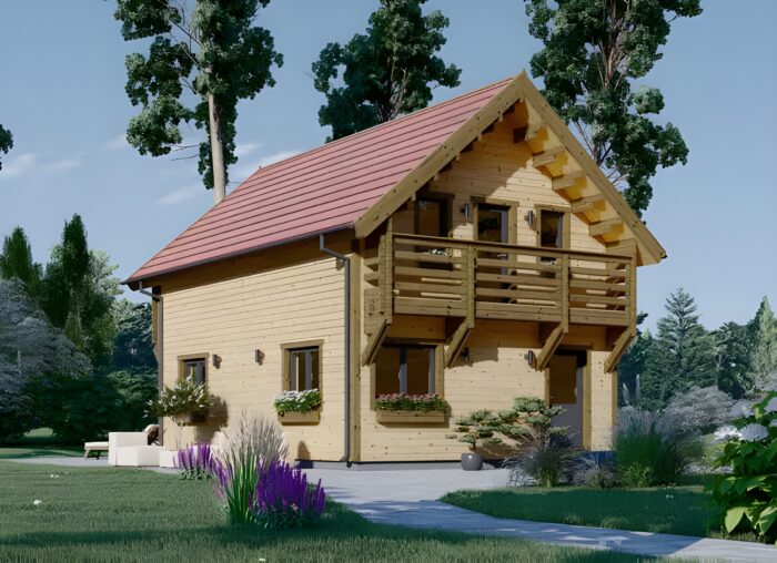 Holzhaus LISA (PREMIUM Isoliert, 66 mm + Holzverschalung), 80 m² – Bild 1