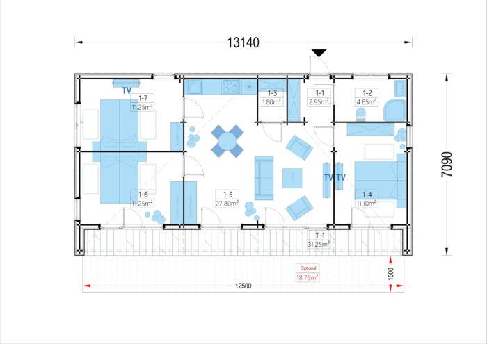 Holzhaus KULM 3 (66 mm + Holzverschalung) 70m² Isoliert