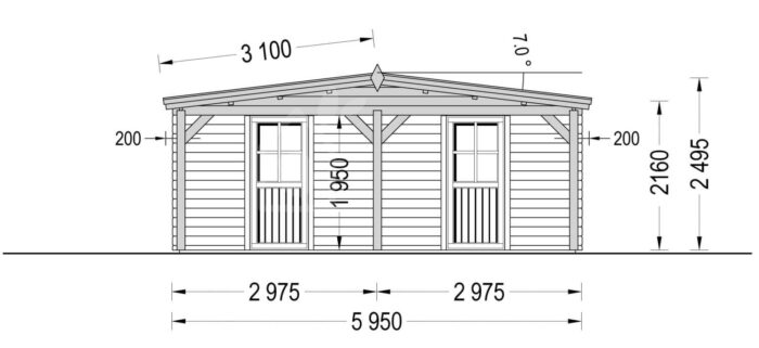 Carport aus Holz für 1 Auto mit Schuppen (44 mm), 5x6 m