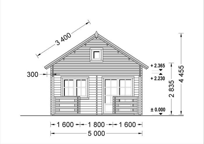 Blockbohlenhaus mit Schlafboden und Terrasse Tirol (66 mm), 20 m² + 8 m²