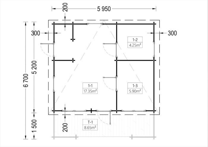 Blockbohlenhaus ARMIN (44 mm) 31 m² mit Pultdach