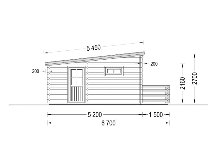 Blockbohlenhaus ARMIN (44 mm) 31 m² mit Pultdach