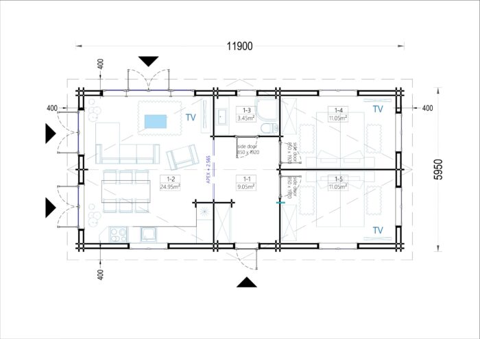 Blockbohlenhaus ANGELA (66mm), 71m²