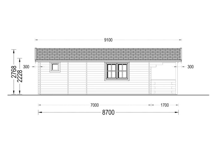 Blockbohlenhaus mit Terrasse ANTON, 5x9 m, 35 m² + 8m²