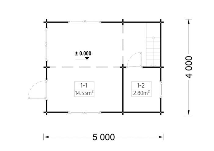 Blockbohlenhaus mit Schlafboden DORNBIRN (44 mm), 20 m² + 16 m²