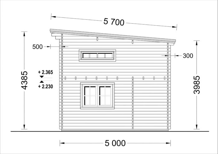 Blockbohlenhaus mit Schlafboden DORNBIRN (44 mm), 20 m² + 16 m² mit Pultdach