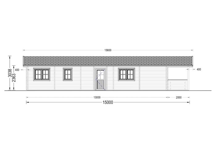 Blockbohlenhaus GOSAU (66 mm), 6x15 m, 90 m²