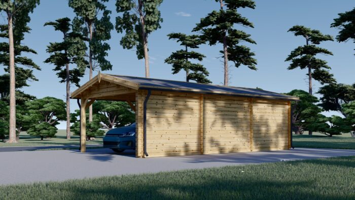 Carport aus Holz 4x5 m mit Schuppen und Seitenwand (44mm), 4x2.5m