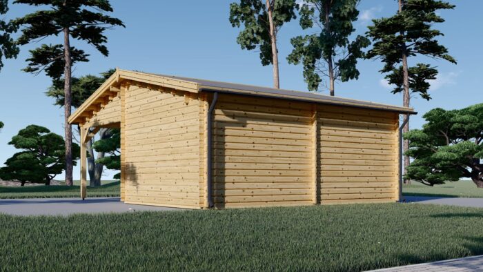 Einzelgarage (44mm) 4x6m mit Carport 3x6m