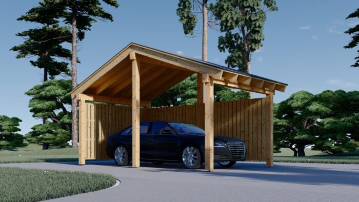 Carport aus Holz mit L-förmiger Wand LISA, 3.2x6 m