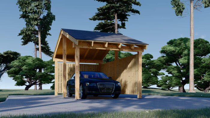 Carport aus Holz mit L-förmiger Wand LISA, 3.2x6 m