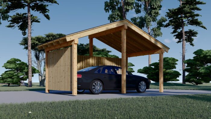 Carport aus Holz mit L-förmiger Wand LISA, 3.2x6 m