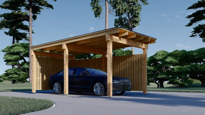 Carport mit L-förmiger Wand, 6x6m