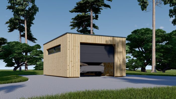 Holzgarage mit Flachdach mit 34mm + Holzverschalung, 4x6m, 24m²