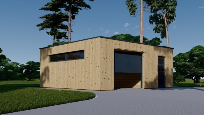 Holzgarage mit Flachdach Plus (34mm + Holzverschalung), 6x6m, 36m²