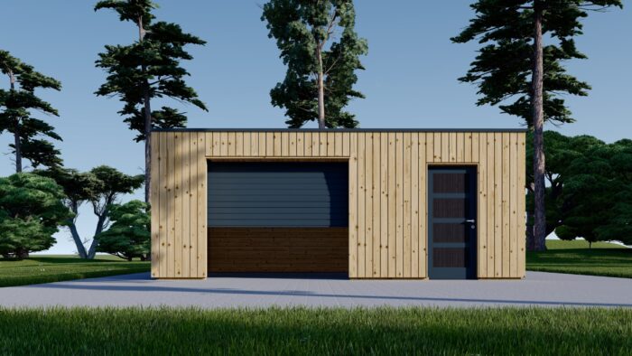 Holzgarage mit Flachdach Plus (34mm + Holzverschalung), 6x6m, 36m²