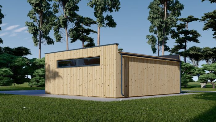 Holzgarage mit Flachdach Plus (34mm + Holzverschalung), 6x6m, 36m²